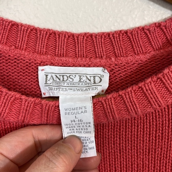 Vintage Lands’ End Drifter Sweater 100% Cotton in Medium Pink Size L - Picture 5 of 6